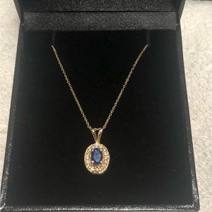 14k Sapphire & Diamond Pendant & 14k Chain